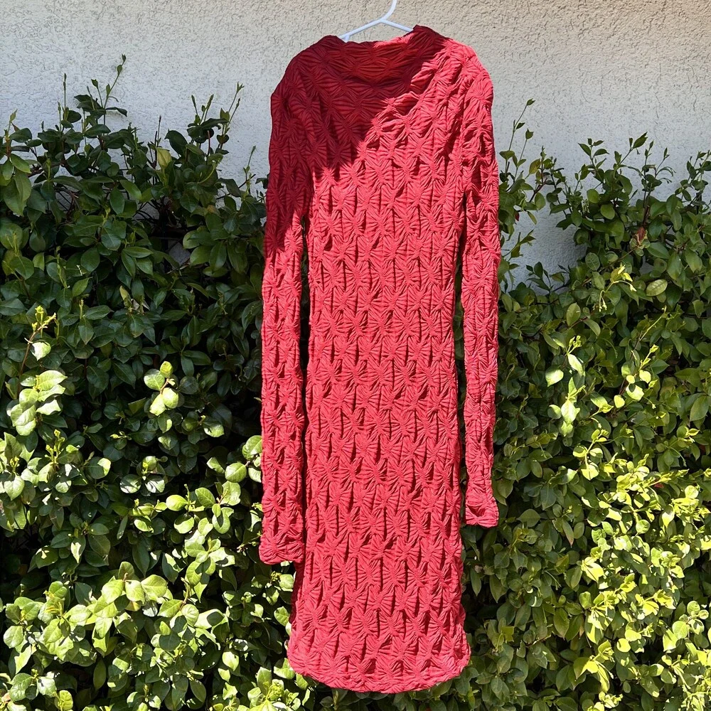 Maeve By Anthropologie Long-Sleeve Scrunch Mini Dress Wine Red XS fits M NWOT - Picture 2 of 8